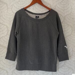 Victoria's Secret PINK Round Neck 3/4 Sleeve Gray Sweatshirt, Dog / PINK logo, M